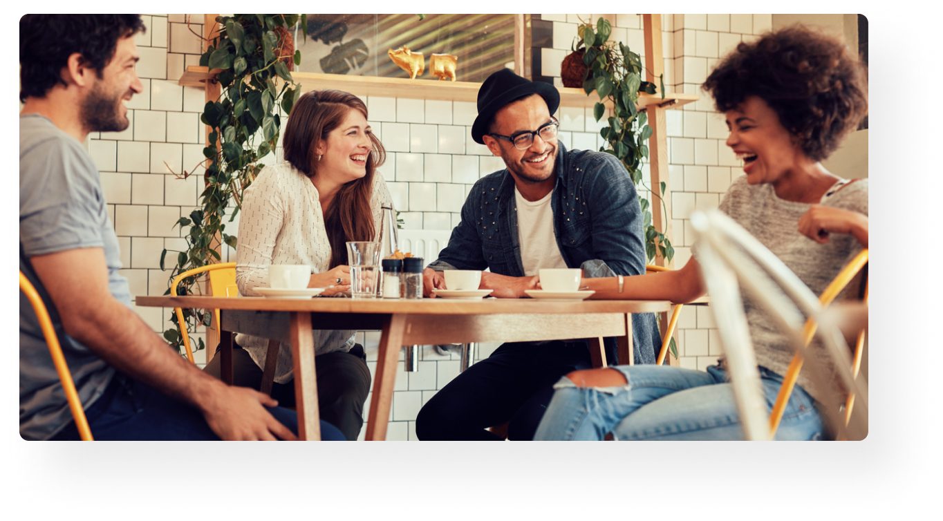 group of friends hanging out in a cafe